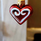 Vintage Czech Republic, Glass Blown, Hand Painted Christmas Tree Ornament - heart a pair ( x 2 )