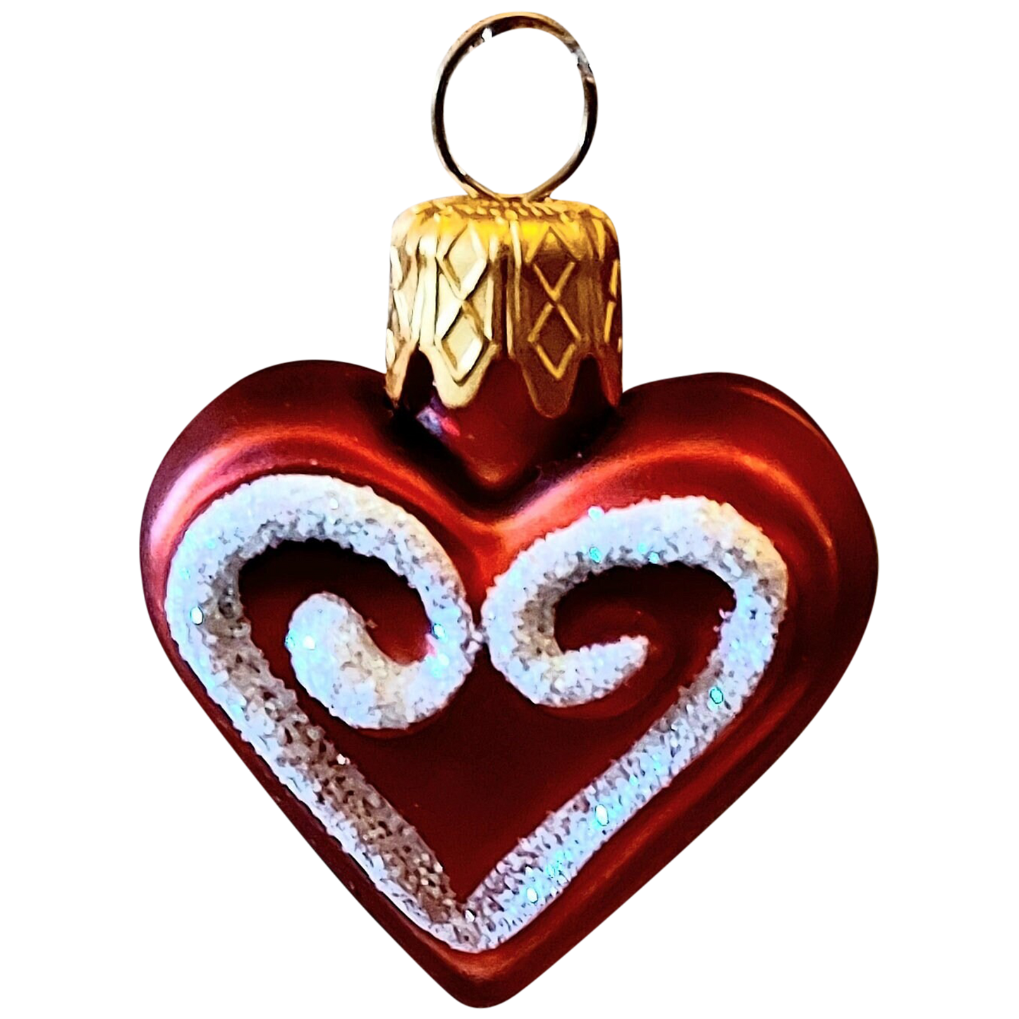 Czech Republic, Glass Blown, Hand Painted Christmas Tree Ornament - heart a pair ( x 2 )