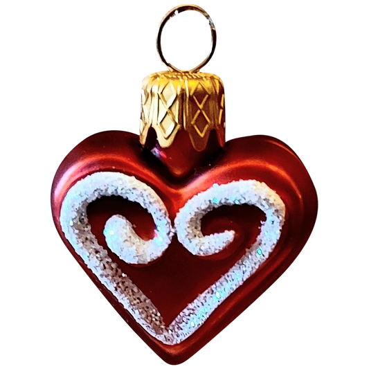 Czech Republic, Glass Blown, Hand Painted Christmas Tree Ornament - heart a pair ( x 2 )
