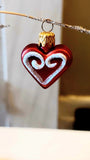 Vintage Czech Republic, Glass Blown, Hand Painted Christmas Tree Ornament - heart a pair ( x 2 )