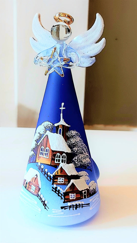 Vintage Czech Glass Angel Christmas Ornament: Hand-Painted Winter Village Candle Holder (Blue)