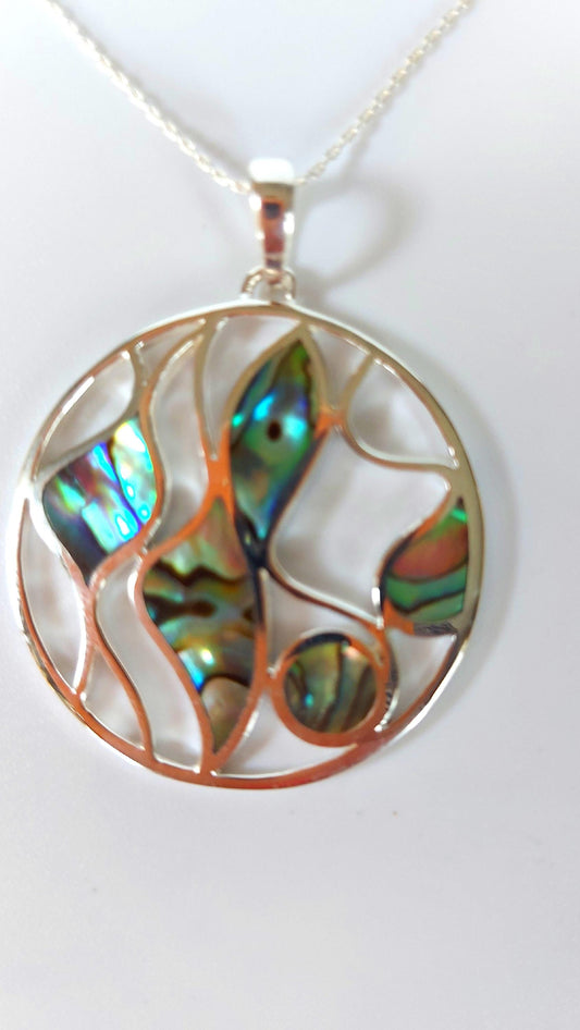 Silver Handmade Inlay Pendant Semi Precious Abalone Shell- Multi