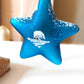 Vintage Czech Glass Christmas Ornament: Hand-Painted Blue Star, House Motif