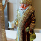 Vintage Czech Republic, Glass Blown, Hand Painted Christmas Tree Ornament - Large Santa Gold