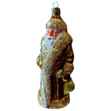 Czech Republic, Glass Blown, Hand Painted Christmas Tree Ornament - Large Santa Gold