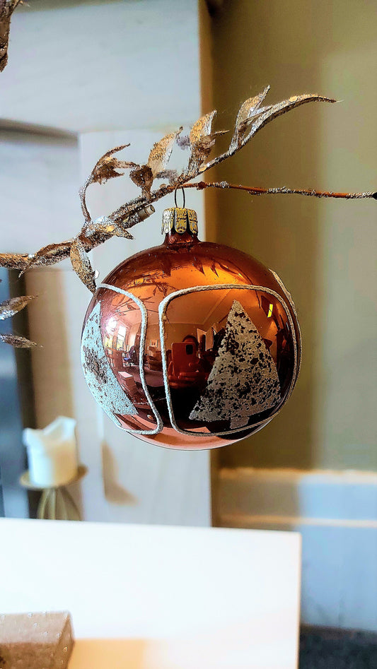Vintage Czech Republic, Glass Blown, Hand Painted Christmas Tree Ornament decoration - Large Ball Bauble