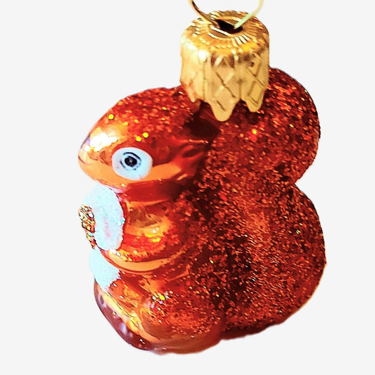 Vintage Czech Republic, Glass Blown, Hand Painted Christmas Tree Ornament - Squirrel a pair ( x 2 )