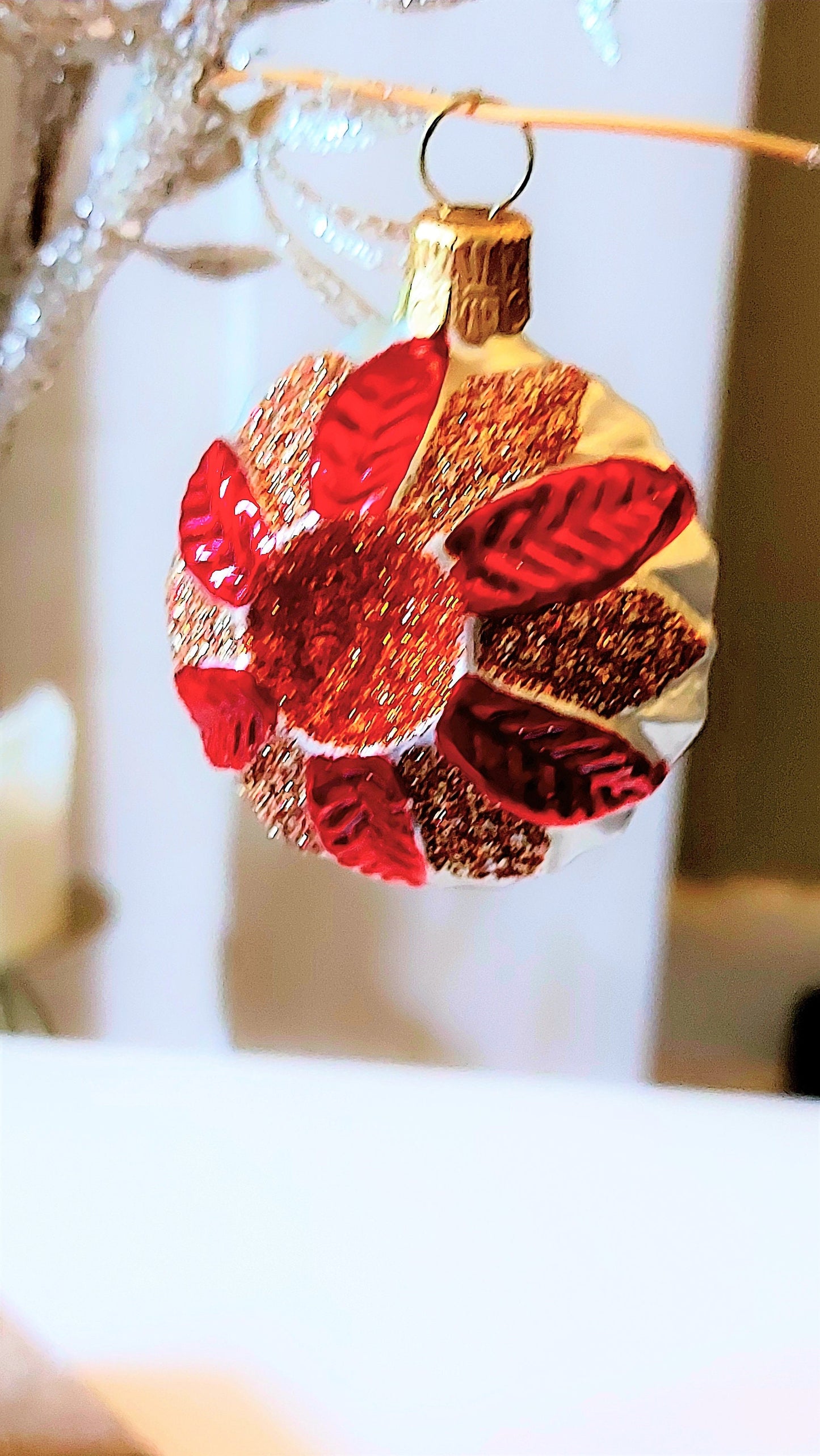 Vintage Czech Glass Christmas Ornament: Hand-Painted Leaf Balls (Pair)