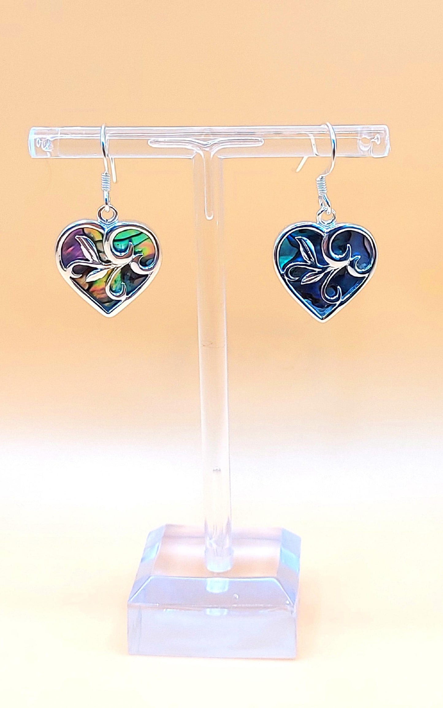 Silver Handmade Inlay Earrings Semi Precious Abalone Shell- Heart