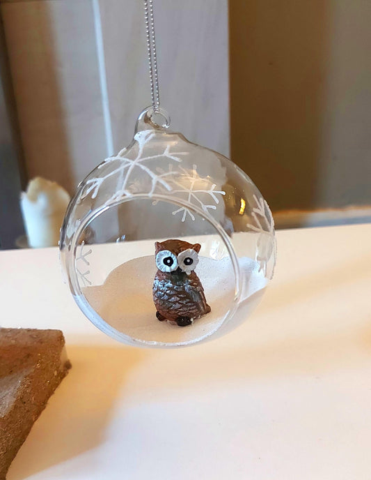 Hand Painted Glass Owl Ornament: Vintage Czech Christmas Decoration Small