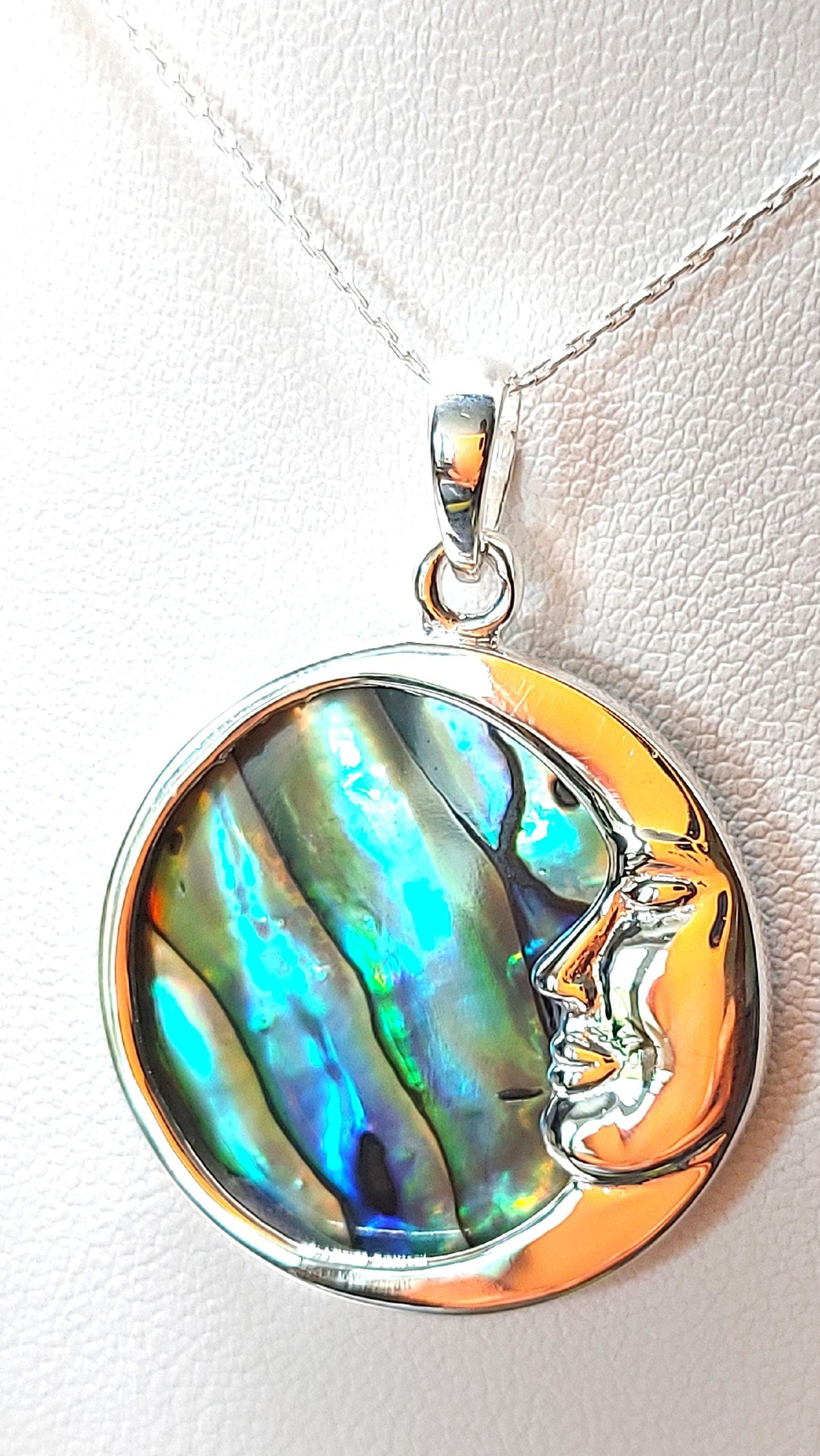 Silver Handmade Inlay Pendant/Earring Set Semi Precious Abalone Shell- Moon