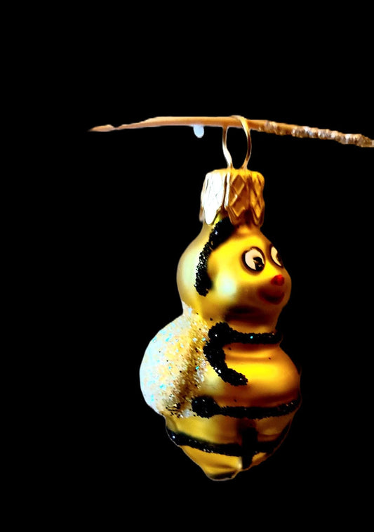Vintage Czech Glass Bumble Bee Christmas Ornament - Hand Painted Pair
