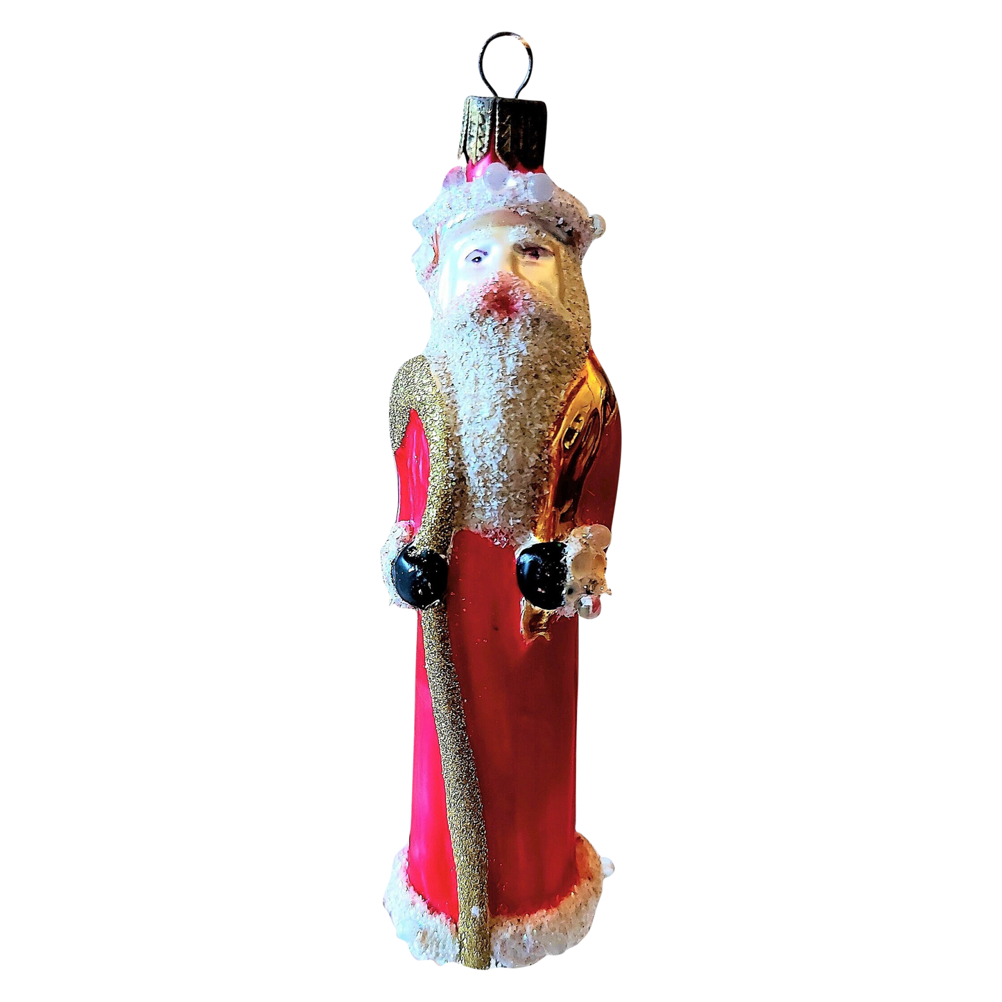 Czech Republic, Glass Blown, Hand Painted Christmas Tree Ornament - Thin Santa Red