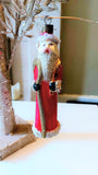 Vintage Czech Republic, Glass Blown, Hand Painted Christmas Tree Ornament - Thin Santa Red