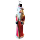 Czech Republic, Glass Blown, Hand Painted Christmas Tree Ornament - Thin Santa Red