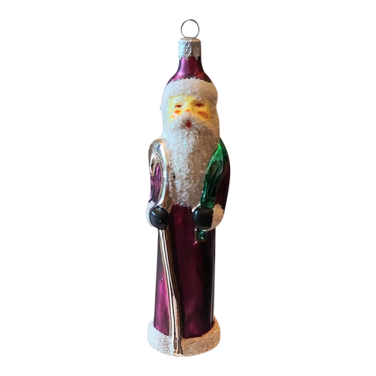 Czech Republic, Glass Blown, Hand Painted Christmas Tree Ornament - Thin Santa Purple