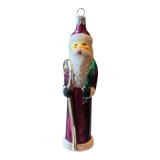 Czech Republic, Glass Blown, Hand Painted Christmas Tree Ornament - Thin Santa Purple
