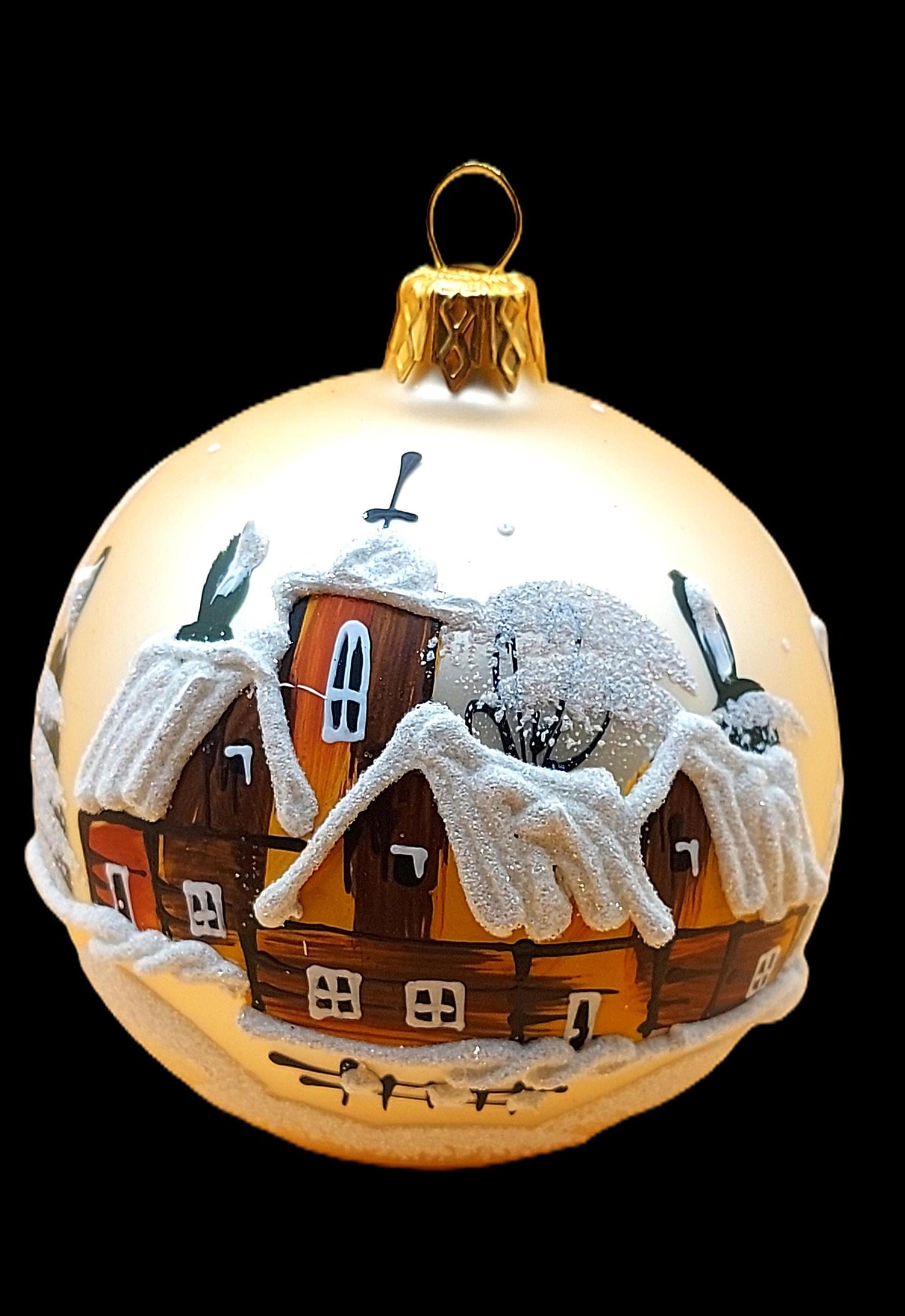 Vintage Czech Glass Christmas Ornament: Hand-Painted Gold large Ball