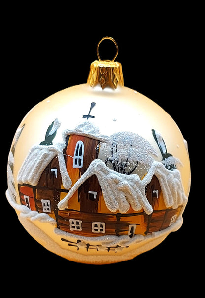 Vintage Czech Glass Christmas Ornament: Hand-Painted Gold large Ball