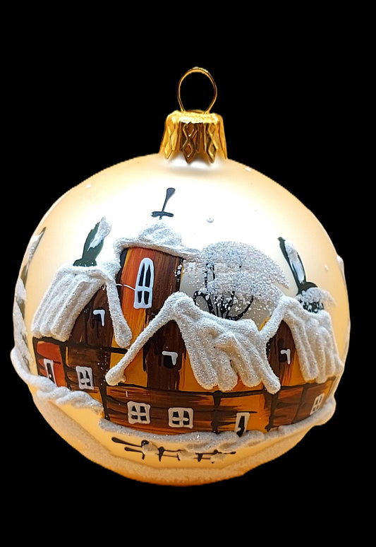 Czech Glass Christmas Ornament: Hand-Painted Gold large Ball (set of 6)