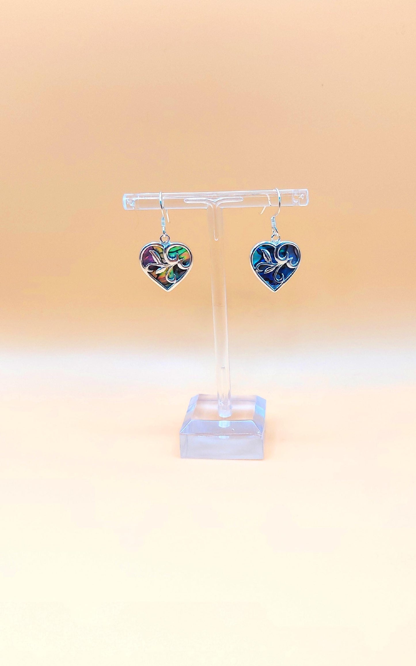 Silver Handmade Inlay Earrings Semi Precious Abalone Shell- Heart