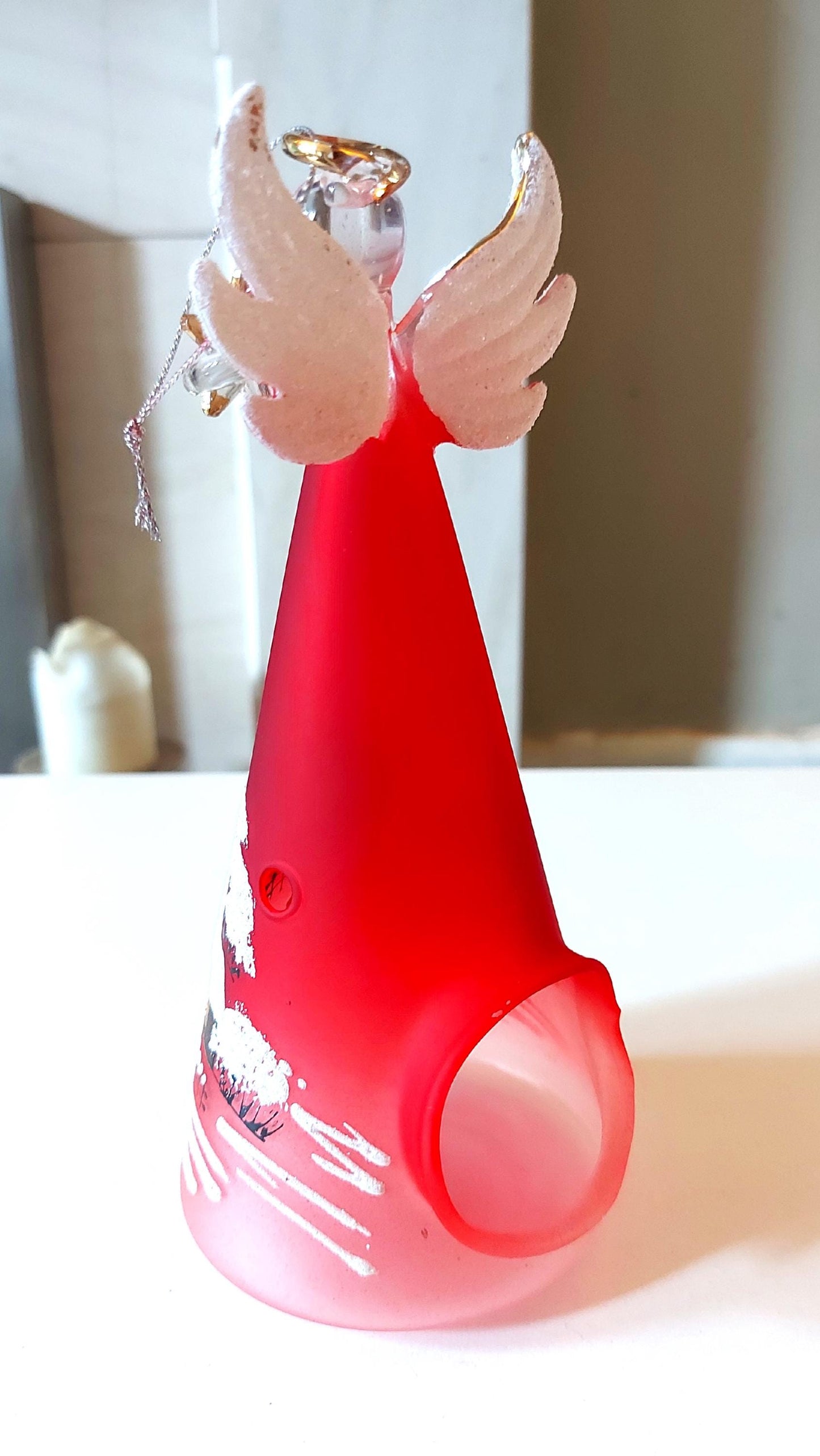 Vintage Czech Glass Angel Christmas Ornament: Hand-Painted Winter Village Candle Holder (Red)