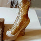 Vintage Czech Republic, Glass Blown, Hand Painted Christmas Tree Ornament - Boot Gold