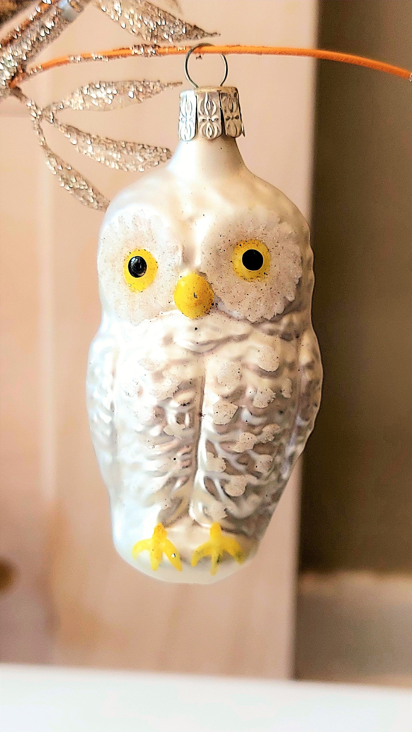 Vintage Czech Republic, Glass Blown, Hand Painted Christmas Tree Ornament - Owl
