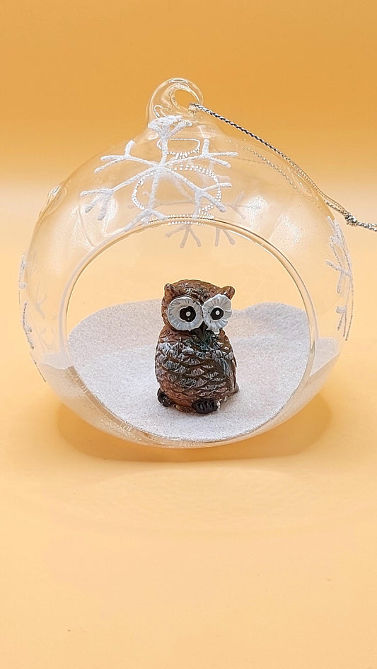 Hand Painted Glass Owl Ornament: Vintage Czech Christmas Decoration Small