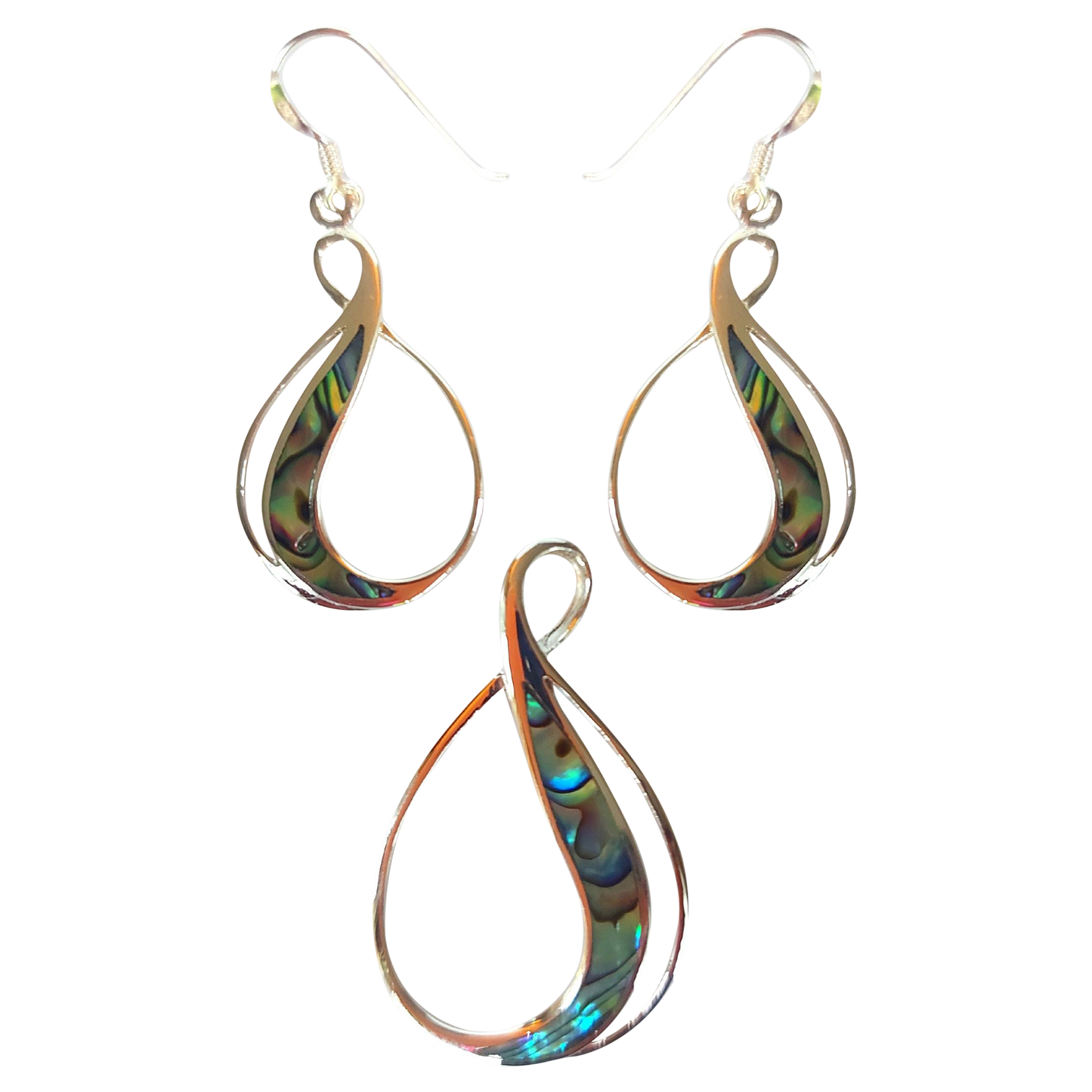 Silver Handmade Inlay Pendant/Earring Set Semi Precious Abalone Shell- Loop
