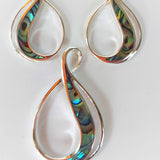 Silver Handmade Inlay Pendant/Earring Set Semi Precious Abalone Shell- Loop