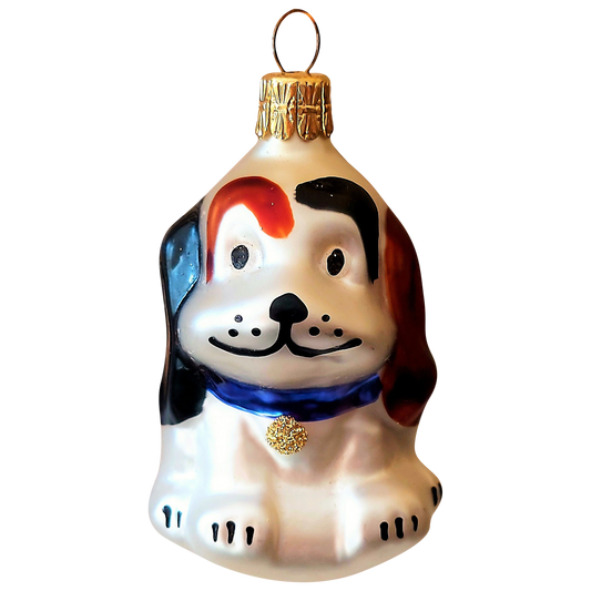 Czech Republic, Glass Blown, Hand Painted Christmas Tree Ornament - Dog