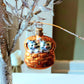 Vintage Czech Glass Christmas Ornament: Hand-Painted Cats in Basket (Pair)