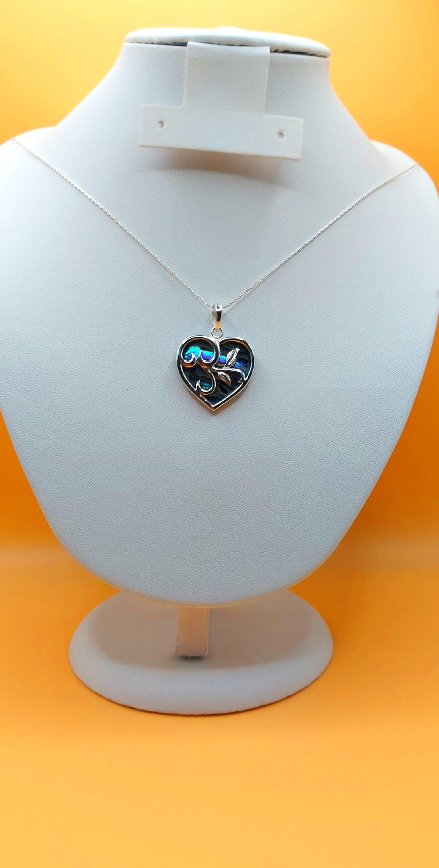 Silver Handmade Inlay Pendant Semi Precious Abalone Shell- Heart