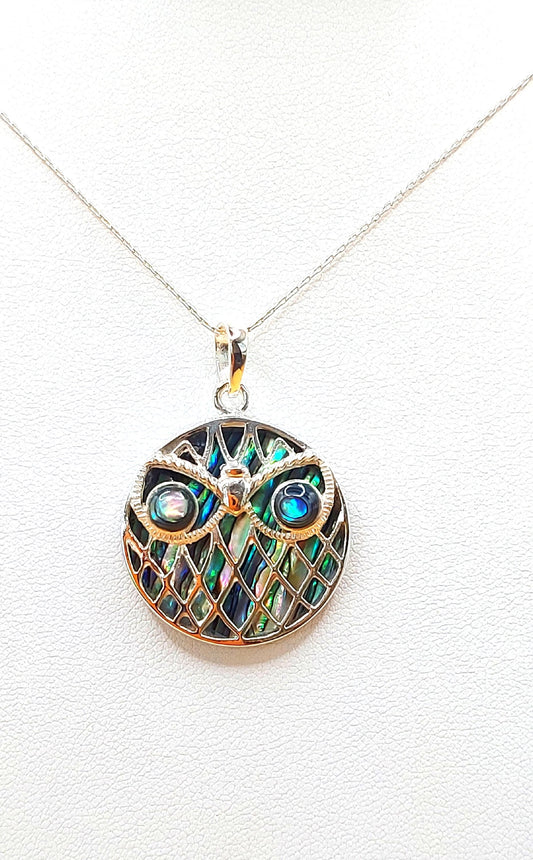 Silver Handmade Inlay Pendant Semi Precious Abalone Shell- Owl