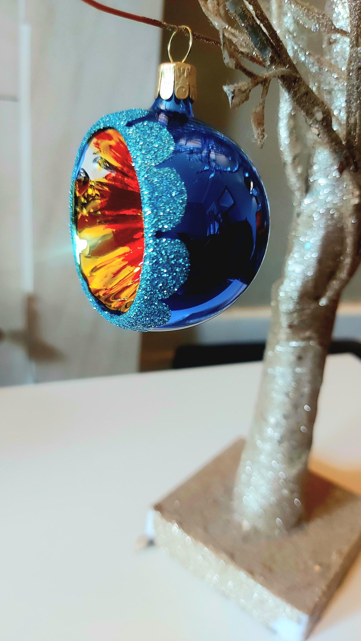 Vintage Czech Republic, Glass Blown, Hand Painted Christmas Tree Ornament - Retro Balls