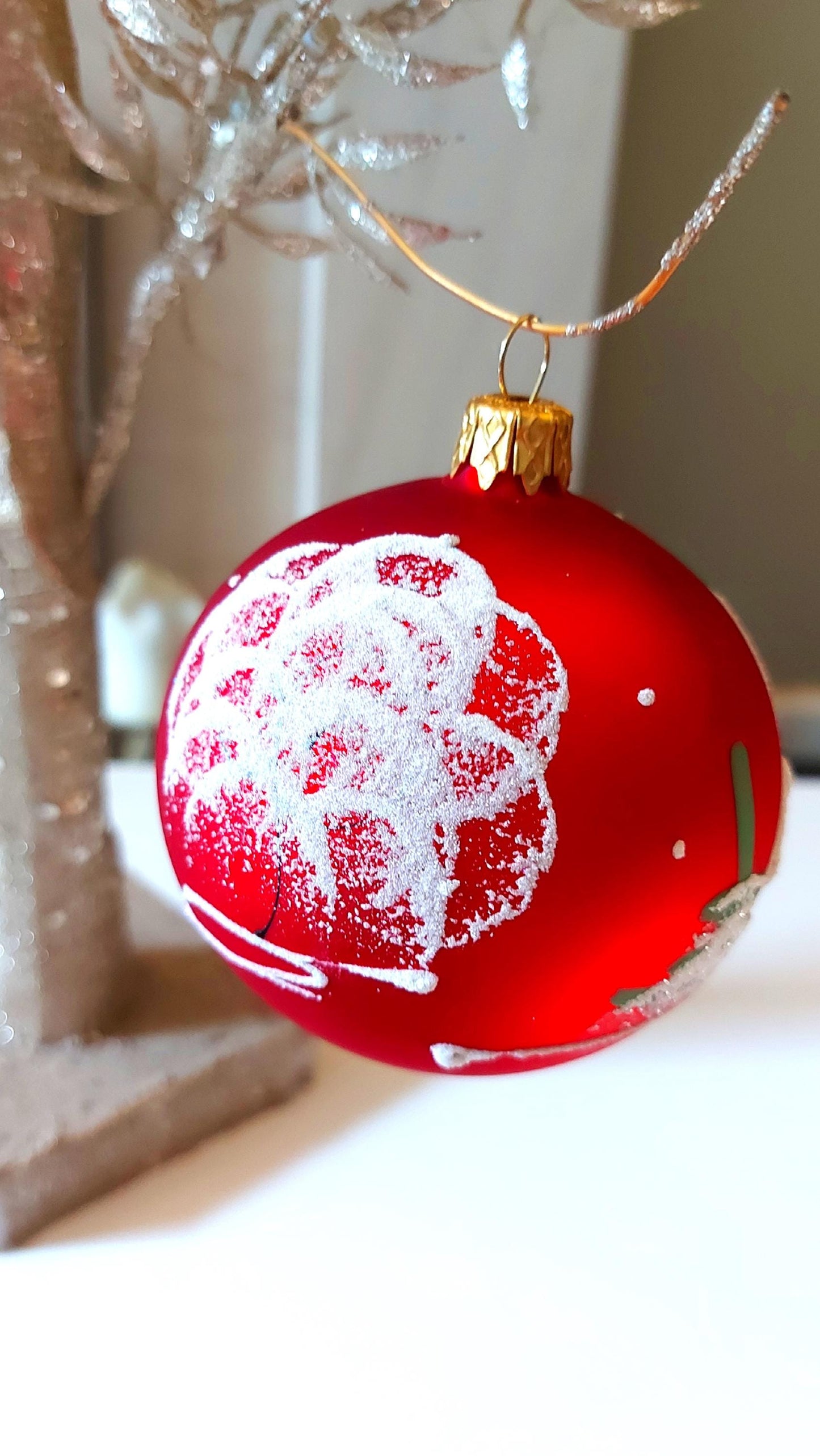 Vintage Czech Glass Christmas Ornament: Hand-Painted Red large Ball