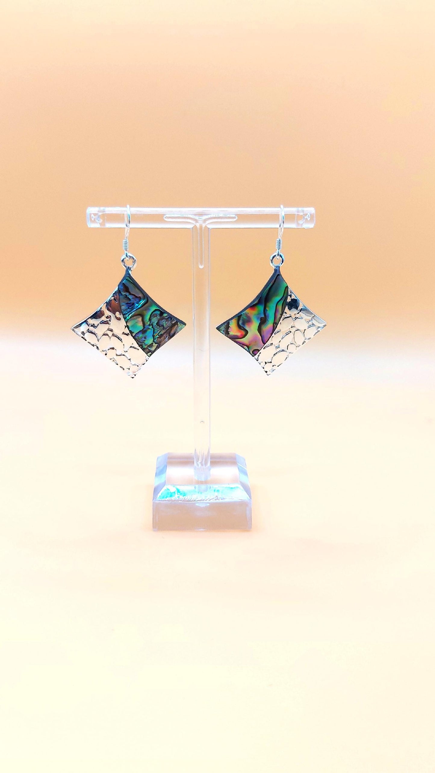 Silver Handmade Inlay Earrings Semi Precious Abalone Shell- Square