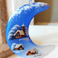 Vintage Hand Painted Glass Christmas Ornament: Czech Royal Blue Half Moon