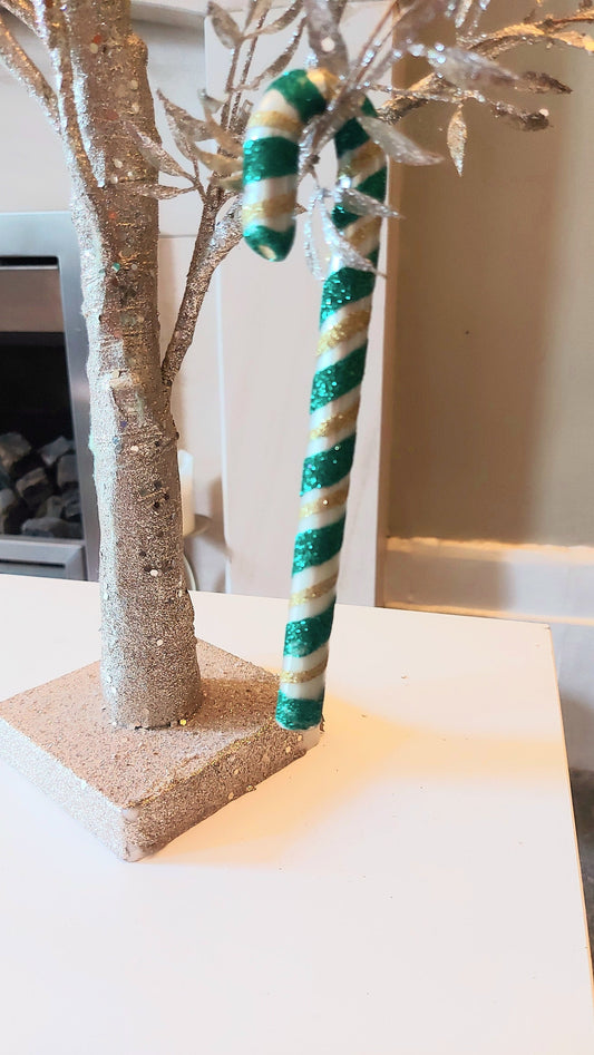 Vintage Czech Republic, Glass Blown, Hand Painted Christmas Tree Ornament - Large  Candy Cane