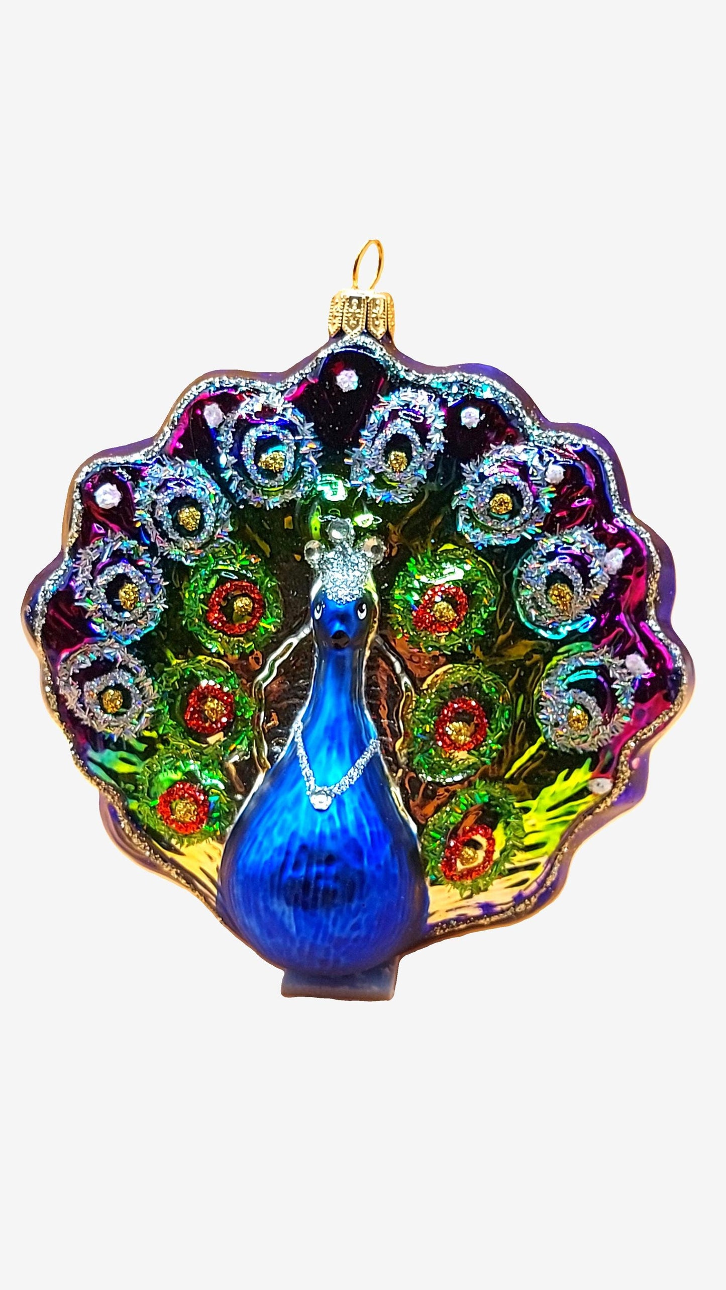 Vintage Czech Republic, Glass Blown, Hand Painted Christmas Tree Ornament - Peacock Purple