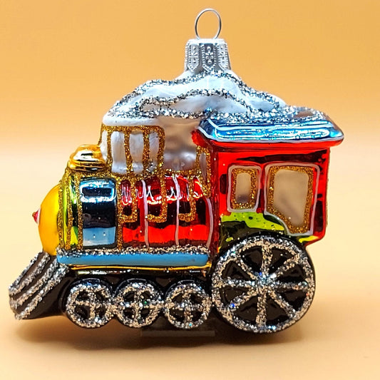 Vintage Czech Republic, Glass Blown, Hand Painted Christmas Tree Ornament - Train