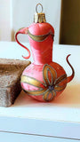 Vintage Czech Republic, Glass Blown, Hand Painted Christmas Tree Ornament - Genie Lamp Pink