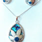 Silver Handmade Inlay Pendant/Earring Set Semi Precious Abalone Shell- Flower