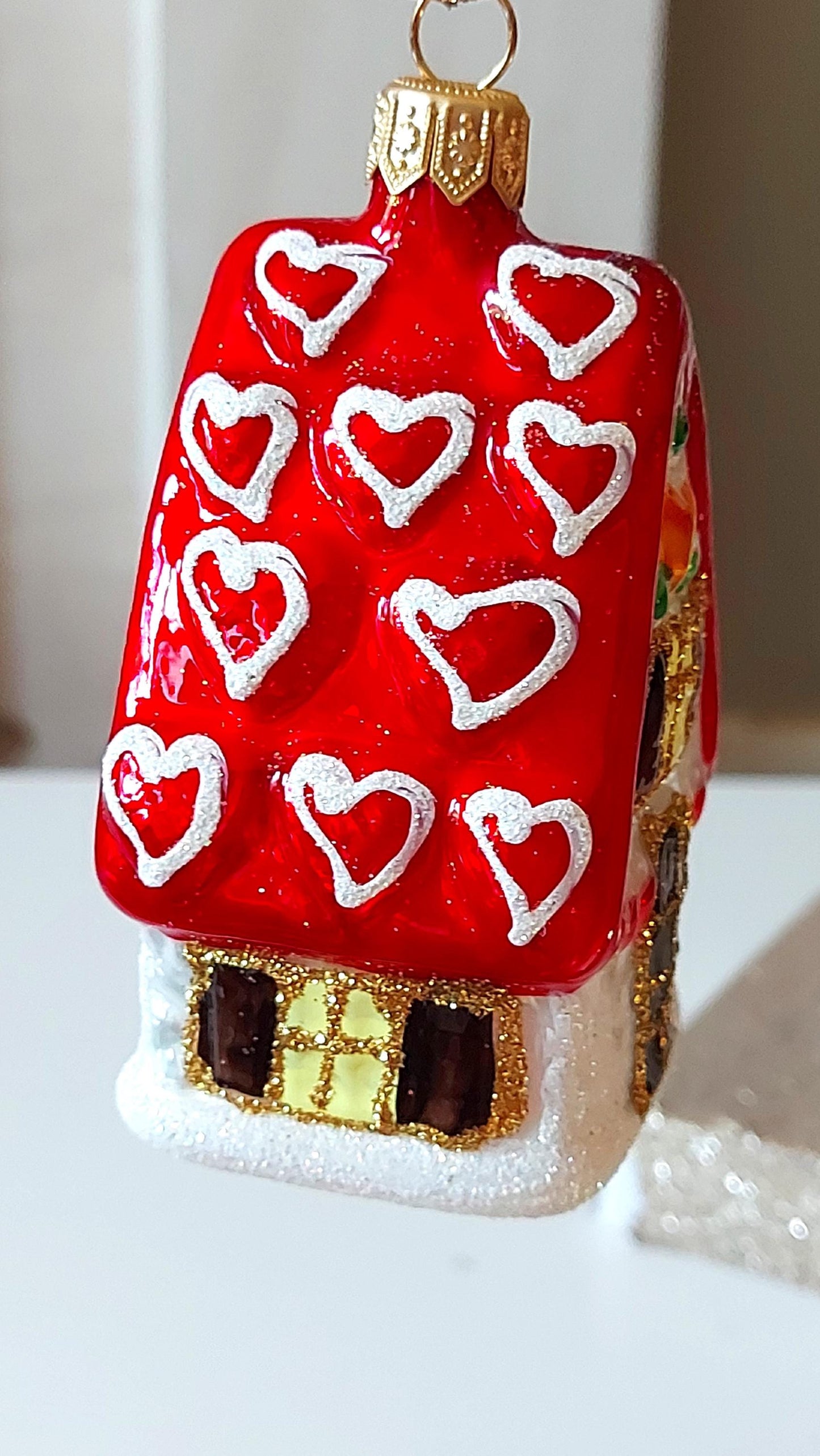 Vintage Czech Republic, Glass Blown, Hand Painted Christmas Tree Ornament - Ginger Bread House