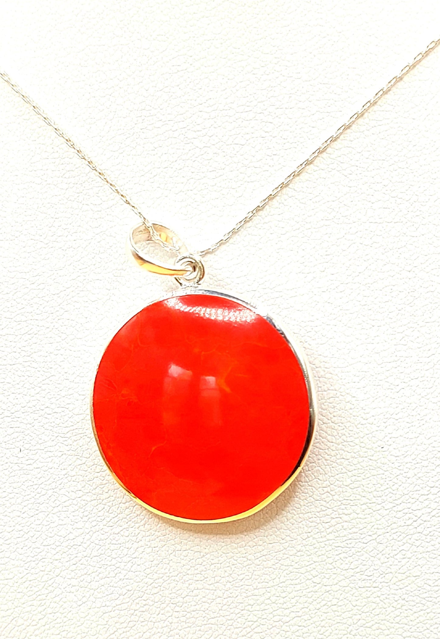 Silver Handmade Inlay Pendant Semi Precious Abalone Shell- Red Circle