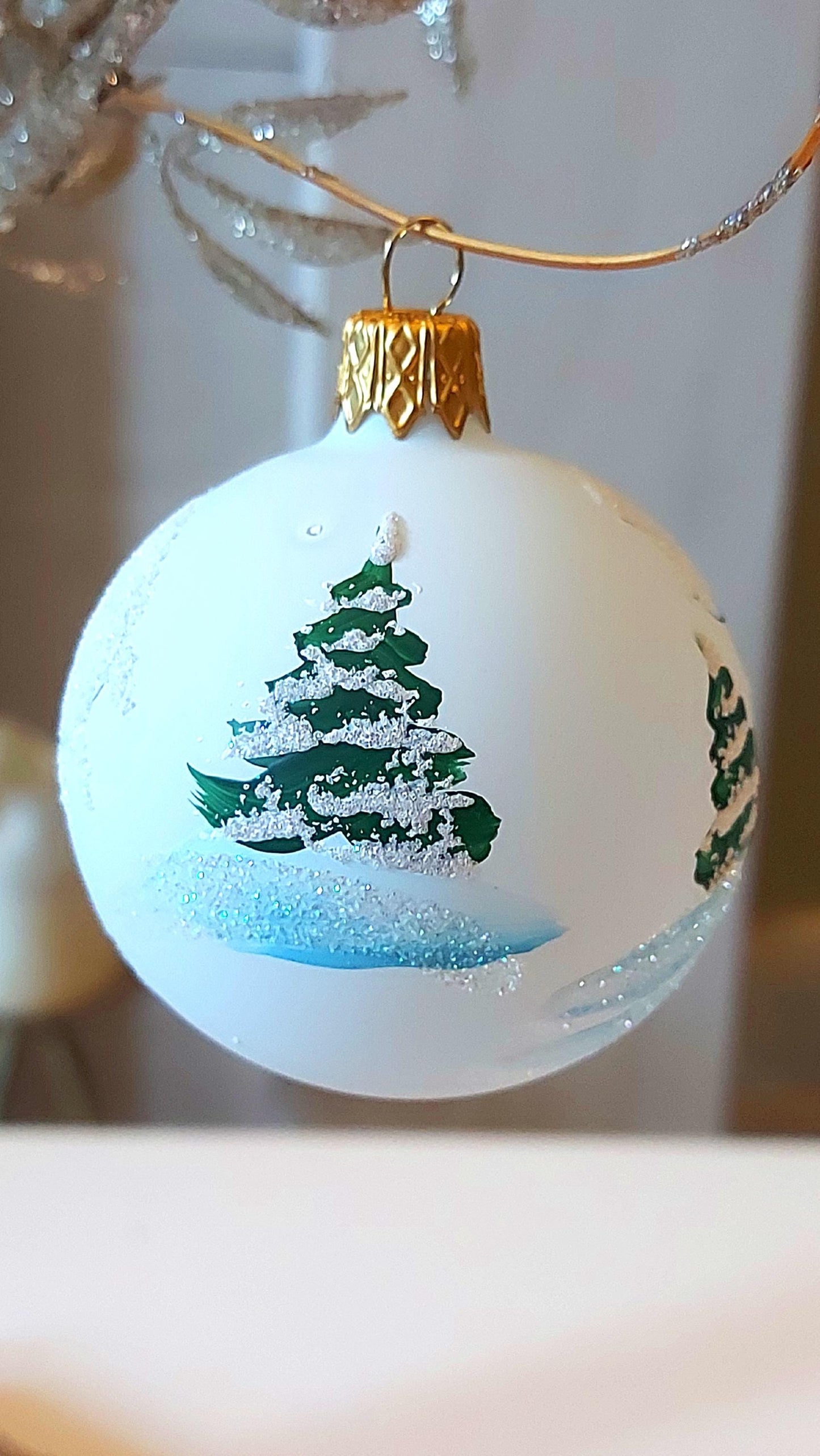 Vintage Czech Glass Christmas Ornament: Hand-Painted White Small Ball