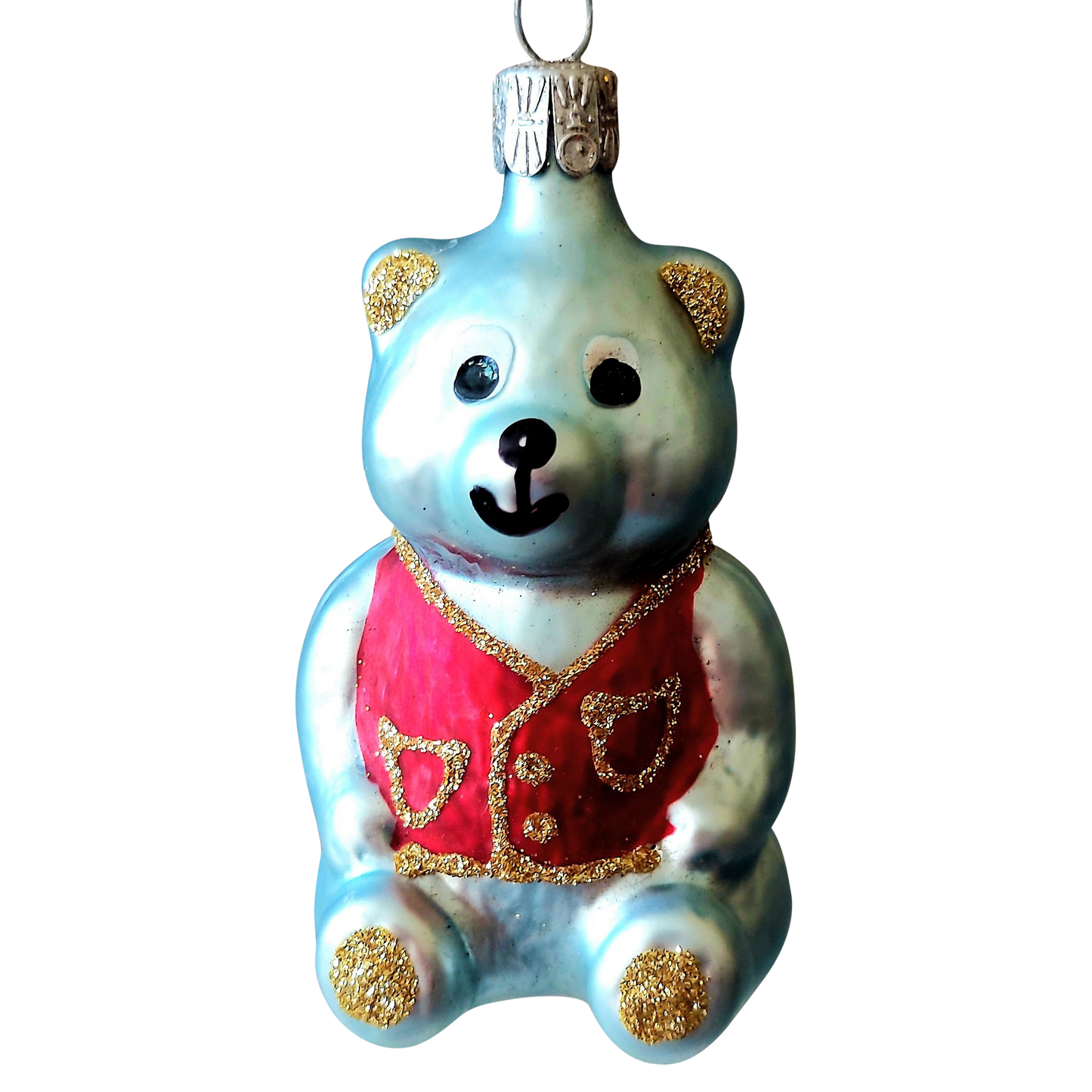 Czech Republic, Glass Blown, Hand Painted Christmas Tree Ornament - Teddy a pair ( x 2 )