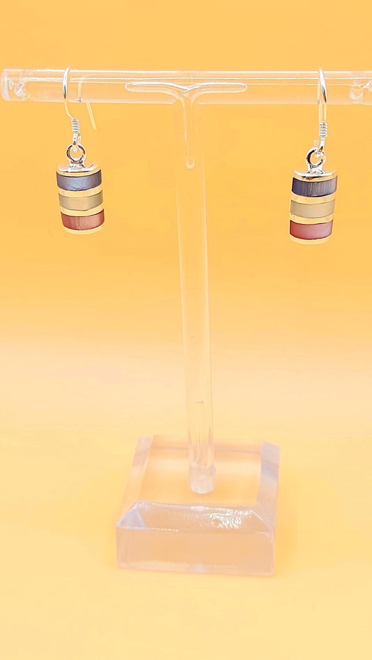 Silver Handmade Inlay Earrings Semi Precious Natural Shell- Multi Colour