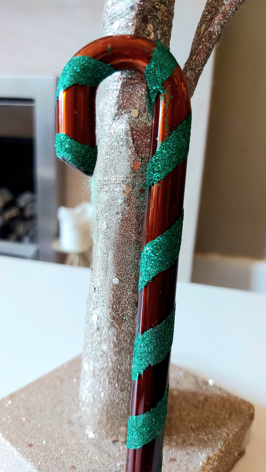 Vintage Czech Republic, Glass Blown, Hand Painted Christmas Tree Ornament - Large  Candy Cane